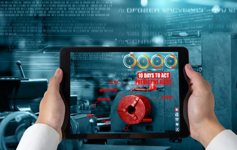 Engineer use augmented reality software in smart factory production line